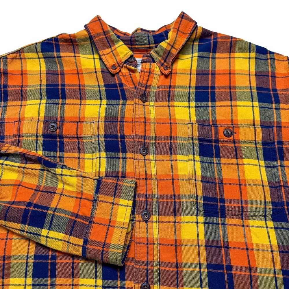 Duluth Trading Co Flannel Shirt Mens 2XL Orange Plaid Button Down Workwear